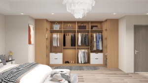 Placard moderne en forme de U avec panneau de portes en verre, meubles de chambre à coucher, armoire en bois en forme de L pour hommes, <span class=keywords><strong>dressing</strong></span> personnalisé - Product Image 2