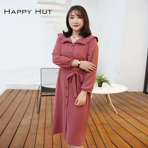 แฮปปี้ฮัทชุดเดรสแขนยาวผู้หญิงไซส์ใหญ่พร้อมโบว์ผูกคอปีเตอร์แพนสีทึบสวมใส่สบายๆทุกวัน N6626 - Product Image 4