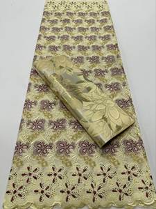 Nouvelle arrivée : <span class=keywords><strong>dentelle</strong></span> suisse brodée africaine <span class=keywords><strong>en</strong></span> voile, fabriquée <span class=keywords><strong>en</strong></span> Suisse, tissus 100% coton <span class=keywords><strong>et</strong></span> 2 pièces de foulard Sego pour la tête - Product Image 6