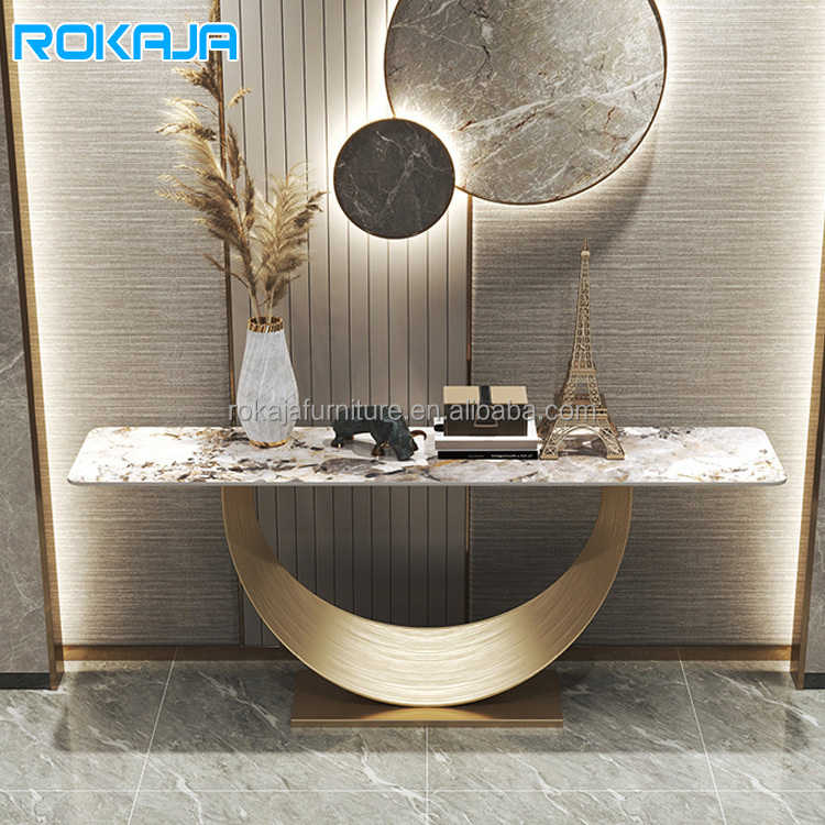 Moderne Italie Design Halve Maan Console Tafels Woonkamer Luxe Gouden Entree Console Tafel Hal Hoek Decoratief Meubilair