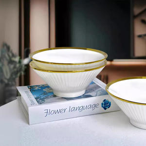 ชุดเครื่องถ้วยชามเซรามิกพนมเปญ ลายทอง สไตล์มินิมอล ชามข้าว ชามก๋วยเตี๋ยว ชามทรงหมวกฟาง จาน - Product Image 4