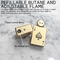 Briquet torche coupe-vent design carte à jouer, noir avec dessus rotatif à dés, rechargeable au butane, pour bougies et camping