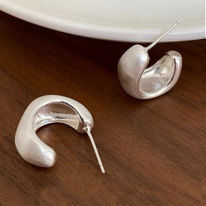 S925 Sterling <b>Silver</b> C Shape Hoop Earrings Geometric <b>Stud</b> Everyday Wear - Product Image 4