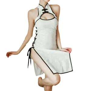 Loral renda de malha chinesa Cheongsam com conjunto de tanga lingerie cosplay lingerie feminina renda lingerie
