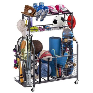 Einfach zu montierende Sporta us rüstung Lagerung mit Körben und Seiten haken Hut Hänge gestell Spielball Garage Lagerung für Sport bälle - Product Image 1