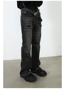 <span class=keywords><strong>Jeans</strong></span> Blu da <span class=keywords><strong>Uomo</strong></span> Casual a Zampa d'Elefante con Cuciture a Vista Stile Retro High Street in Super Offerta - Product Image 3