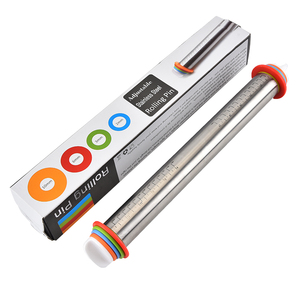 Rouleau à pâtisserie en acier inoxydable de 16 pouces avec anneaux amovibles à 4 épaisseurs réglables, motif floral, écologique - Product Image 1