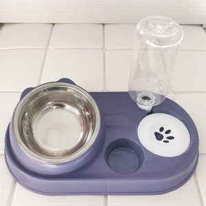Double bol automatique en plastique écologique pour animaux de compagnie protecteur des vertèbres cervicales conception oblique mangeoire d'eau pour chiens et chats d'intérieur - Product Image 4