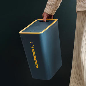 Poubelle à bouton-poussoir rectangulaire d'intérieur avec couvercle pour toilettes, salle de bain, bureau, poubelle épaissie avec étiquette - Product Image 4