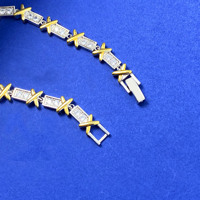 Bracelet croix en argent sterling S925, moissanite, bicolore, entièrement pavé, design luxueux, bijoux fins pour femmes, cadeau