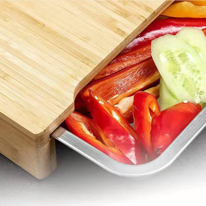 <span class=keywords><strong>Planche</strong></span> à découper en bambou pliable avec double tiroir en acier inoxydable pour la préparation des aliments, prix de gros personnalisé - Product Image 4