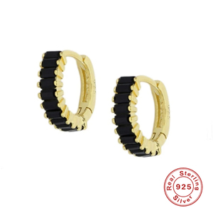 Boucles d'oreilles rectangulaires en argent sterling S925 avec zircon noir, clous d'oreilles en argent assortis à toutes les tenues pour femmes - Product Image 2