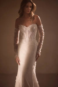 Mily Bridal MHL637 Reiß verschluss zurück Baskisches Korsett Schatz Abnehmbarer Zug 2 in 1 Spitze Brautkleid mit Bolero - Product Image 4