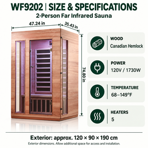 2 Person Far Infrared <b>Sauna</b> Room Canadian Hemlock Low EMF 120V for Indoor <b>Home</b> Use with Bluetooth LED Lighting US Stock - Product Image 3