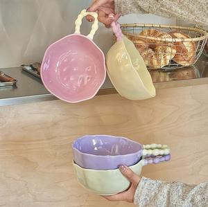 Bol à main en céramique de style coréen INS Cute Underglaze Color Soupe Noodle Salad Snail Bowl avec Sugar Bean Bead Dot Plate Dish - Product Image 1