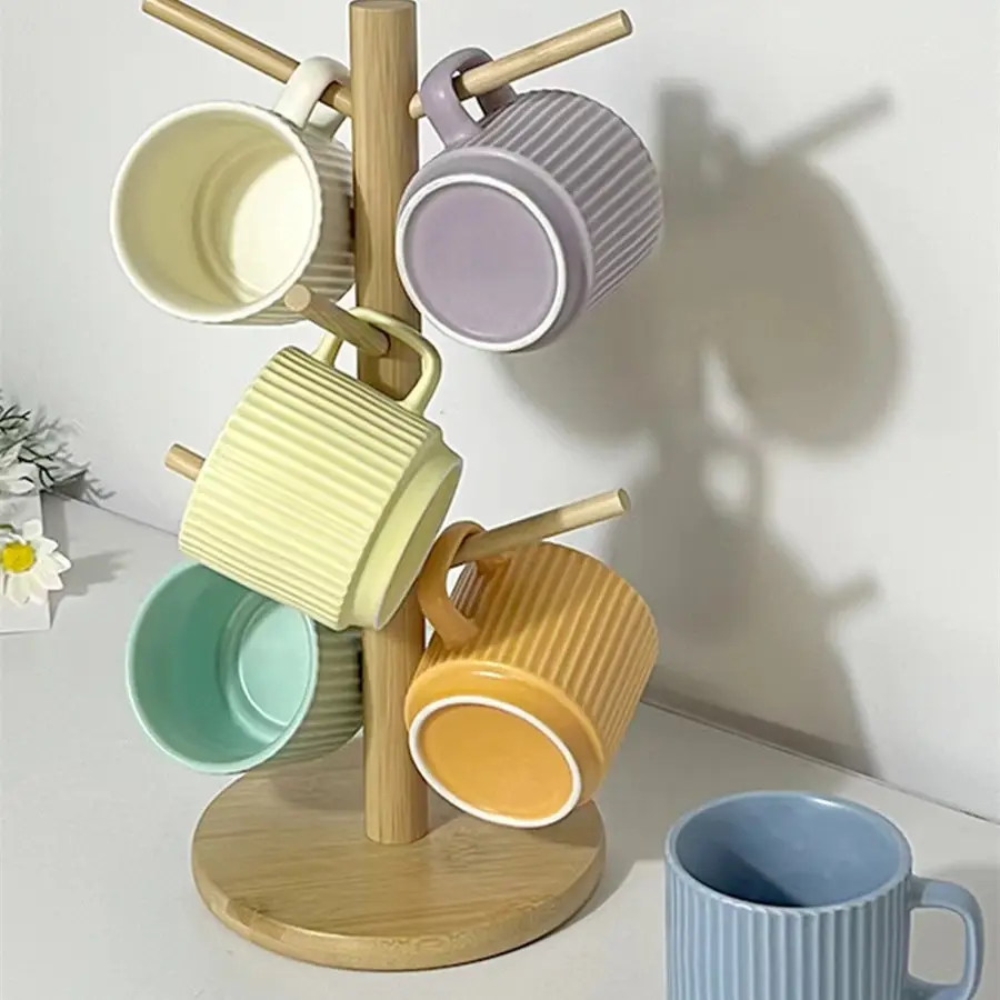 cheap relievo Vertical grain Pure colour glaze INS style macarons Ceramic mug custom Coffee cup for office home