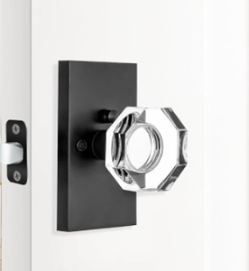 Poignées de porte octogonales en cristal de verre transparent noir mat avec serrure pour chambre à coucher et salle de bain, design moderne, installation facile - Product Image 4