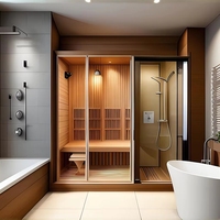 Maison préfabriquée combinée sauna vapeur, ensemble de douche extérieure moderne de luxe à infrarouge lointain avec pierres