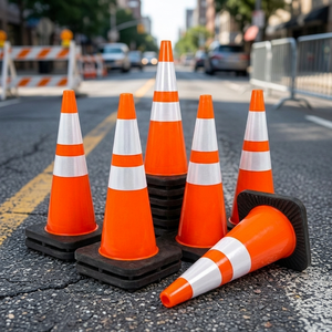 18 Inch PE Engineer Grade Traffic Cone 450mm Weighted Rubber Base-High Visibility Orange Road <b>Safety</b> with Black Base - Product Image 3