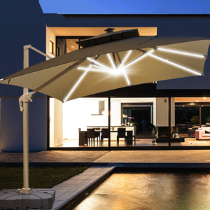 Parasol de jardin cantilever LED en aluminium étanche à énergie solaire pour terrasse, parc, hôtel, en polyester - Product Image 2