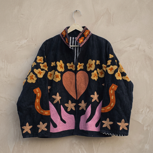 Veste en velours côtelé brodée pour femme, col mandarin, manches longues, motif floral, broderie à la main, vêtements d'automne, vente en gros de vestes - Product Image 4
