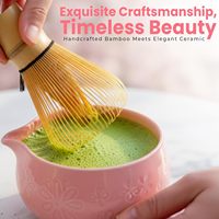 Ensemble de matcha rose de luxe de fabrication artisanale, vente en gros, fouet à matcha Chasen, ensemble de thé avec boîte