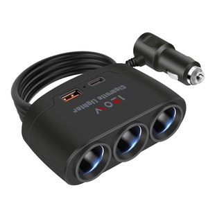 Caricabatterie per Auto 120W con 1 USB e 1 Tipo C, Adattatore Accendisigari a 3 Vie DC 12V-24V - Product Image 1