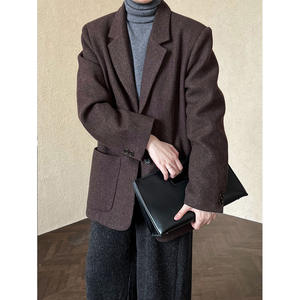 Nouveau costume en laine décontracté haut de gamme pour femme, style coréen, automne-hiver, 50 % laine, blazer à bouton unique, couleur unie - Product Image 4