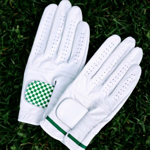 Guantes de Golf de Cuero Genuino Blanco con Parche a Cuadros Verde, Transpirables, Unisex, con Cierre de Velcro - Product Image 1