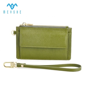 MEYSHE precio de fábrica verde cuero genuino cremallera moneda mujer tarjetero cartera con correa de muñeca RFID bloqueo multifunción - Product Image 5