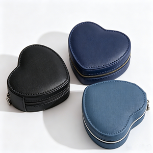 Heart-Shaped <b>Black</b> Jewelry <b>Box</b> With Zipper Closure Embossed Custom Logo For Earrings Necklaces Storage Case - Product Image 4