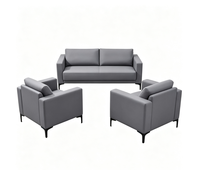 Ensemble de canapés en cuir PU gris 1+1+3, ensemble de canapés modernes économiques pour salon, bureau à domicile et usage commercial