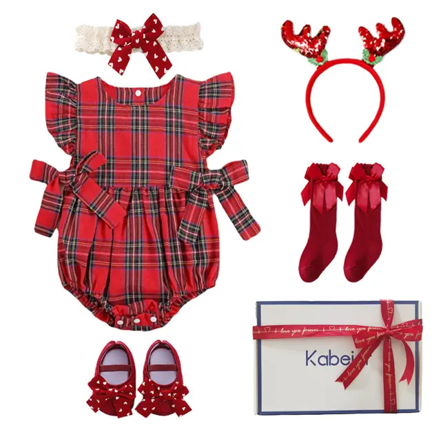 2023 Weihnachts kleidung für Mädchen 6-24 Monate Neugeborenes erstes Weihnachts outfit Baby Weihnachts geschenk box Kinder Rote lange Socken