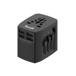 Budi fabrik herstellung neue entwickelt weltweit stecker ac dc buchse universal power adapter 4usb 5v 2.4 eine globale reise ladegerät