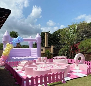 Ngoài trời màu Hồng mềm chơi thiết lập với Trampoline Hoa Bóng hố leo núi trượt khối gói bên cho thuê thiết bị sân chơi - Product Image 5
