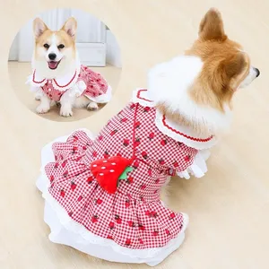 Robe fraise pour chiens, été, printemps, mignonne, <span class=keywords><strong>à</strong></span> carreaux, pour femelles, chiots, chats, vêtements pour animaux de compagnie, Yorkie, Chihuahua, petits et moyens Pugs - Product Image 5
