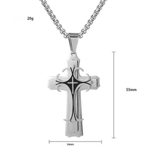 Collana Vintage Multistrato <span class=keywords><strong>con</strong></span> Ciondolo a Croce per Uomo, Catena in Acciaio Inossidabile, Gioielli Quotidiani <span class=keywords><strong>Maschili</strong></span> - Product Image 5