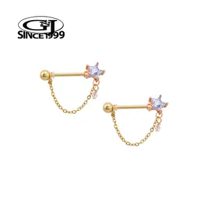 Gouden Tepelpiercing Kawaii Schattige Roségouden Cz Ster 316l Chirurgisch Staal Gnj Productie Van Sieraden