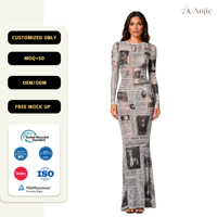 Robe longue sirène en satin découpée à l'emporte-pièce pour femme, personnalisable avec logo Anjie, OEM, ODM, marque privée, sur mesure, certifiée OEKO-TEX et BSCI, pour occasions spéciales, fabriquée par le fabricant