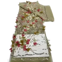 Tissu perlé africain en dentelle, multicolore, avec appliques de fleurs 3D, pour fabrication de robe de demoiselle d'honneur et de sœurs, dernière collection 2022