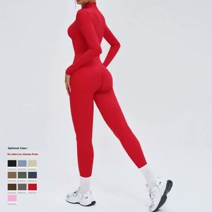 Mono Deportivo Personalizado con Logotipo, Sin Costuras, con Cierre de Media Cremallera, Manga Larga, Ajustado, para Gimnasio, Fitness, Entrenamiento, Deportes, Yoga, para Mujer - Product Image 2