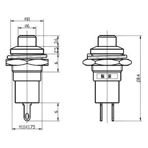 Interruptor de botón pulsador metálico de 10 mm, 2 pines, chapado en oro, autoblocante con tuerca, 1NO, 16A, 24V, IP40 - Product Image 2