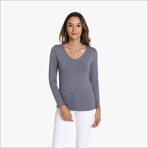 Camisetas de Manga Larga con Cuello Redondo de Bambú para Mujer, Camisetas Modales al por Mayor para Mujer - Product Image 1