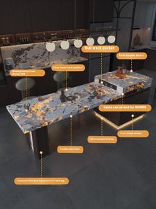 Meja Makan dapur rumah tangga dapat ditarik marmer bercahaya batu mewah alami, juga cocok untuk restoran. - Product Image 4