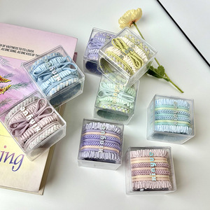 Korean Style Hair Ties Women Boxed Set High Elasticity Nylon Hair Accessories Daily Use Solid Color Braided Ruffled Bow Design - Product Image 3