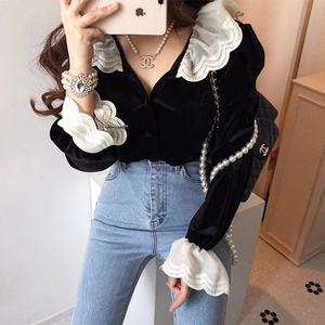 <span class=keywords><strong>Camicia</strong></span> da <span class=keywords><strong>Donna</strong></span> <span class=keywords><strong>in</strong></span> <span class=keywords><strong>Velluto</strong></span> con Colletto <span class=keywords><strong>in</strong></span> Pizzo Ricamato, Elegante Stile Francese, Manica Lunga, Nuova Moda Autunno 2025 - Product Image 2