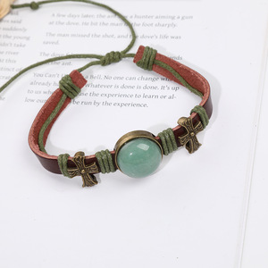 <span class=keywords><strong>Bracelet</strong></span> en cuir avec breloques pour femme, pierres précieuses, fait main, minimaliste, bohème, croix authentique, taille ajustable, cadeau pour elle - Product Image 3