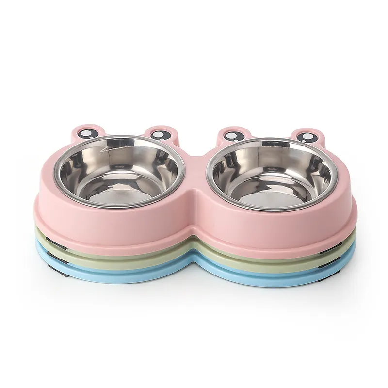 TC3018L all'ingrosso candy color frop big eyes shape pet double bowl dish per pet dog food bowl