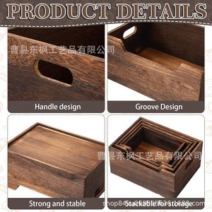 Wooden <b>Storage</b> Box Rectangle Retro Black Handle Kitchen Countertop Fruit Vegetable <b>Basket</b> - Product Image 4