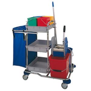 Carrello multiuso in acciaio inox da 77 litri con kit completo per la pulizia ad uso commerciale - Product Image 1